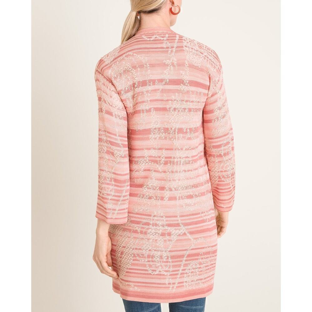 Chico's Embroidered Striped Jacquard Cardigan Pink Size M - Picture 8 of 8